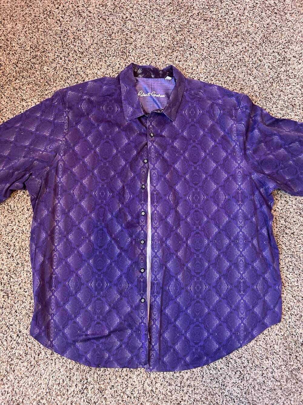 Robert Graham Button-Up Shirt Size TTIG Purple Damask Pattern Long Sleeve